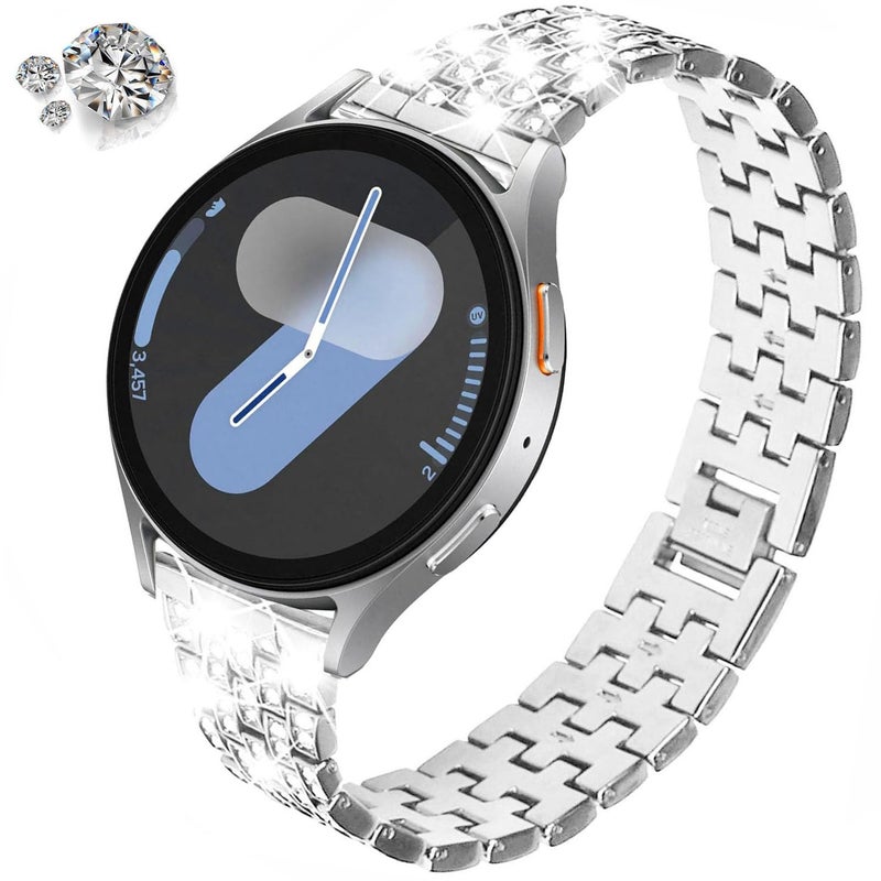 DEALELE Bands Compatible with Samsung Galaxy Watch 7 / FE / 6/6 Classic / 5/5 Pro / 4/4 Classic/Huawei GT3 / GT2 42mm, 20mm Bling Diamond Metal Replacement Strap for Women Men (Silver) - Image 2